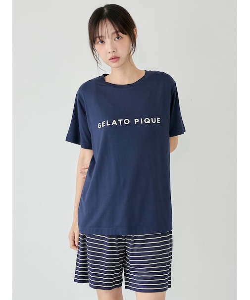 レーヨンロゴTシャツ&ボーダーハーフパンツセット