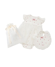 【ラッピング済み】【BABY】ストロベリー柄チュールロンパース&スタイSET