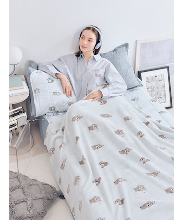 【Sleep】【抗菌防臭】DOG柄コットン毛布