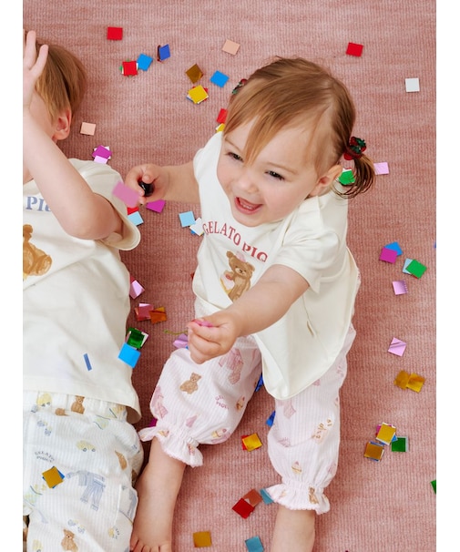 【BABY】パジャマパーティー柄シャーリングロングパンツ