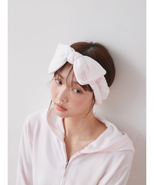 gelato pique パウダーベア刺繍ボーダーヘアバンド モカベージュ gelato pique パウダーベア刺繍ボーダーヘアバンド モカベージュ