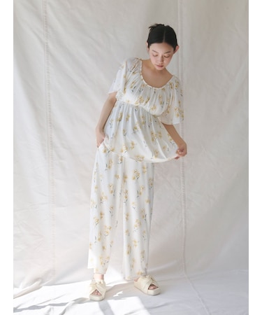 【母の日】フラワー柄ロングパンツ