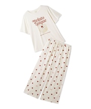 【ONLINE限定】【接触冷感】ケーキワンポイントTシャツ&ハート柄ロングパンツセット