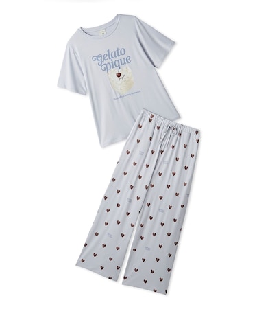 【ONLINE限定】【接触冷感】ケーキワンポイントTシャツ&ハート柄ロングパンツセット