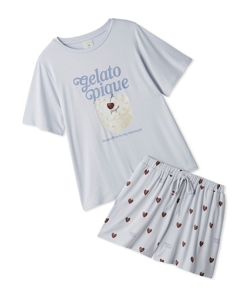 ONLINE限定】【接触冷感】ケーキワンポイントTシャツ&ハート柄ショート