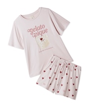 【ONLINE限定】【接触冷感】ケーキワンポイントTシャツ&ハート柄ショートパンツセット