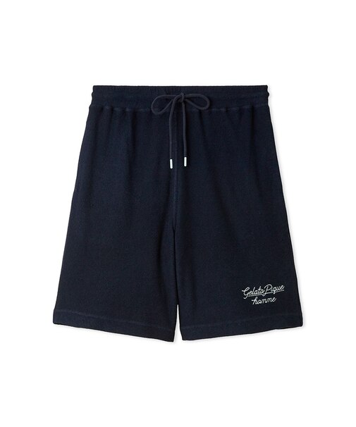 【HOMME】【接触冷感】パイルワンポイントロゴ刺繍ハーフパンツ