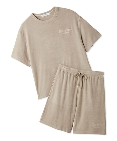 【ONLINE限定】【HOMME】【接触冷感】パイルワンポイントロゴ刺繍プルオーバー&ハーフパンツセット