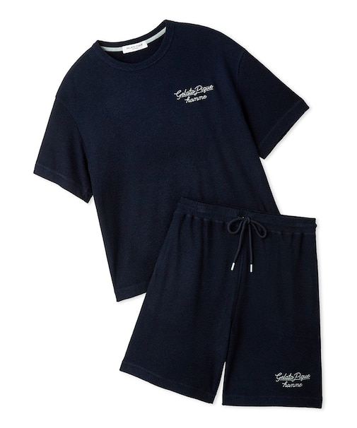 【ONLINE限定】【HOMME】【接触冷感】パイルワンポイントロゴ刺繍プルオーバー&ハーフパンツセット