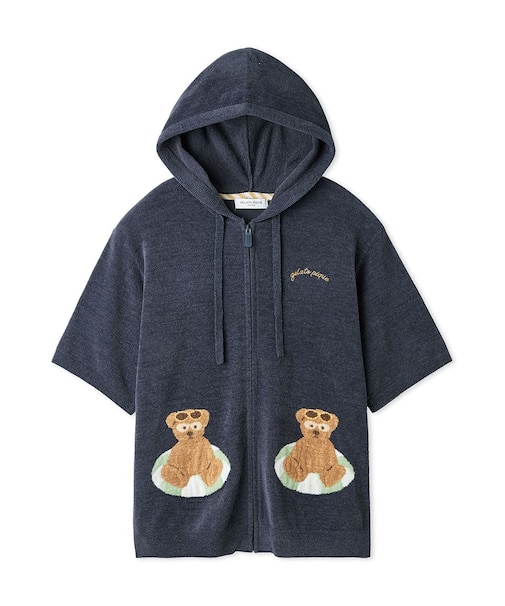【HOMME】 サマーベアジャガード半袖パーカ
