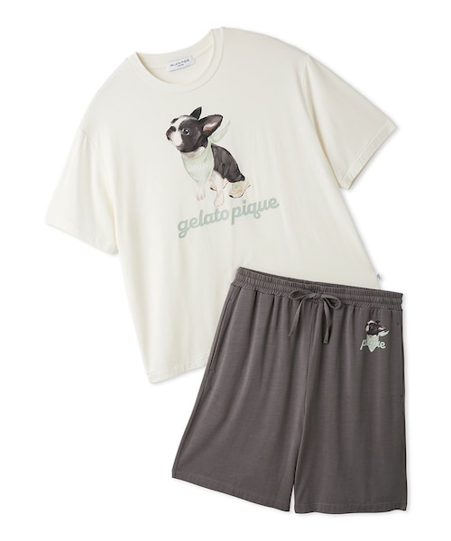 新品未開封 DOG柄Tシャツ＆ハーフパンツセット スコティッシュテリア HOMME】【接触冷感】レーヨンボストンテリアワンポイントTシャツ