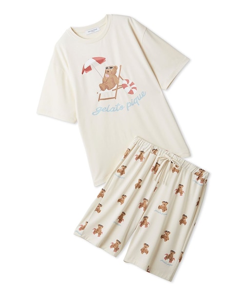 【ONLINE限定】【HOMME】【接触冷感】サマーベア柄ワンポイントTシャツ&ハーフパンツセット