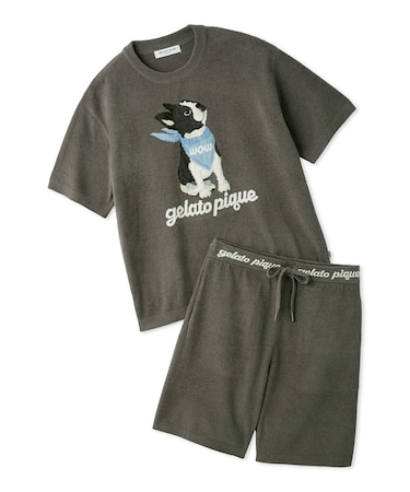 【ONLINE限定】【HOMME】エアリーモコボストンテリアジャガードプルオーバー&ハーフパンツセット