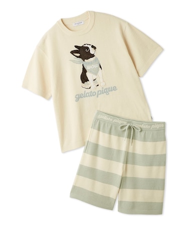 【ONLINE限定】【HOMME】エアリーモコボストンテリアジャガードプルオーバー&ハーフパンツセット