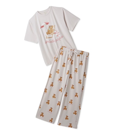 【ONLINE限定】【接触冷感】サマーベア柄ワンポイントTシャツ&ロングパンツセット