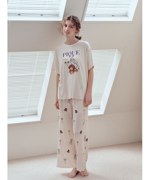 【接触冷感】ファッションCATS&DOGS柄ロングパンツ