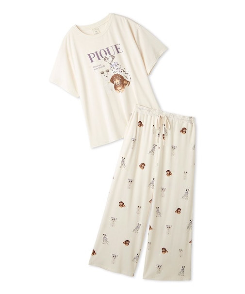 【ONLINE限定】【接触冷感】ファッションCATS&DOGS ワンポイントTシャツ&ロングパンツセット