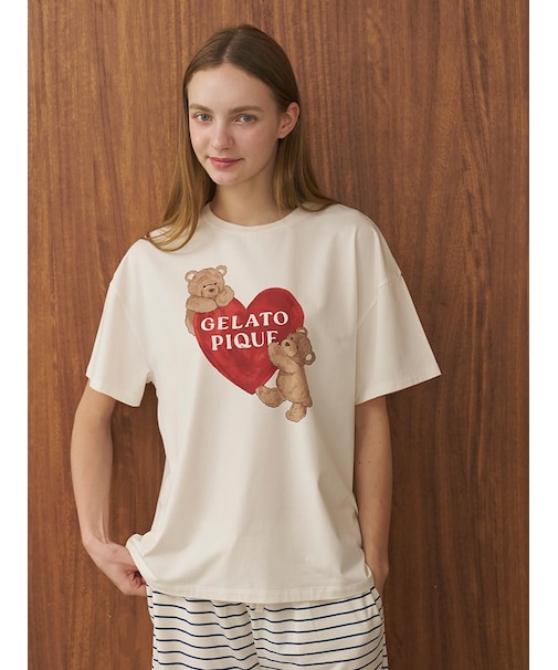 【接触冷感】BEAR　HEARTワンポイントTシャツ