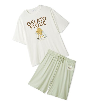【ONLINE限定】【HOMME】【接触冷感】レーヨンジェラートベアプリントTシャツ&ハーフパンツセット