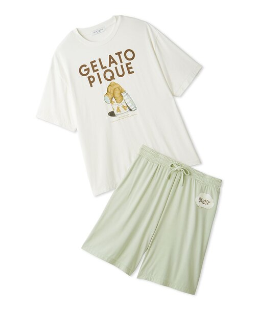 【ONLINE限定】【HOMME】【接触冷感】レーヨンジェラートベアプリントTシャツ&ハーフパンツセット