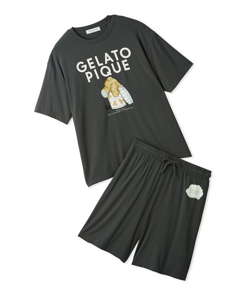 【ONLINE限定】【HOMME】【接触冷感】レーヨンジェラートベアプリントTシャツ&ハーフパンツセット