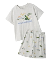 【JUNIOR】【接触冷感】スリーピングダイナソーTシャツ&柄ショートパンツセット