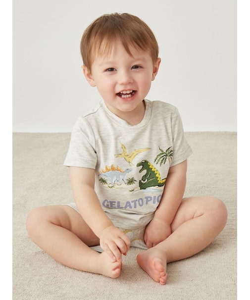 【BABY】【接触冷感】スリーピングダイナソーワンポイントTシャツ