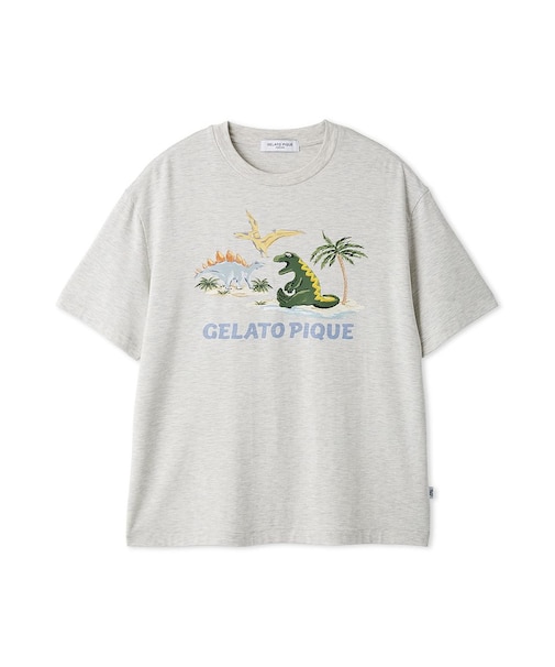 【HOMME】【接触冷感】スリーピングダイナソーワンポイントTシャツ