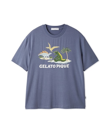 【HOMME】【接触冷感】スリーピングダイナソーワンポイントTシャツ
