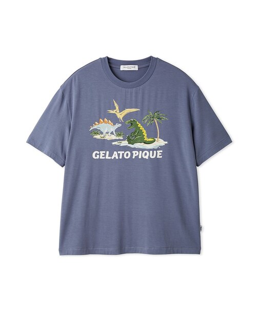 【HOMME】【接触冷感】スリーピングダイナソーワンポイントTシャツ