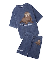 【ONLINE限定】【HOMME】【接触冷感】スムーズィーliteシーアニマルジャガードプルオーバー&ハーフパンツセット