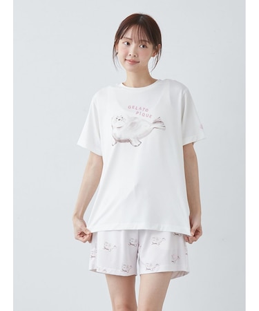【接触冷感】シーアニマル柄ワンポイントTシャツ