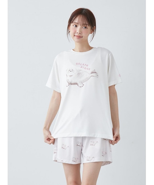【接触冷感】シーアニマル柄ワンポイントTシャツ
