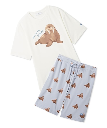 【ONLINE限定】【HOMME】【接触冷感】シーアニマル柄ワンポイントTシャツ&ハーフパンツセット