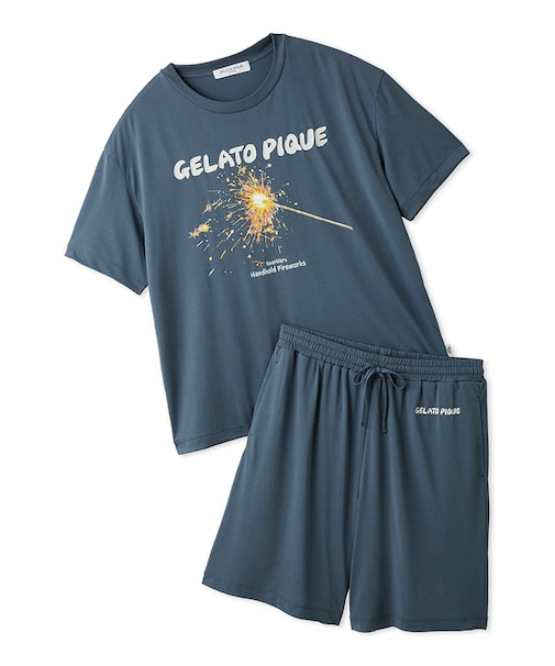 【HOMME】【MINT SORBET by HEIQ MINT】【接触冷感】夏祭りワンポイントTシャツ&ハーフパンツセット