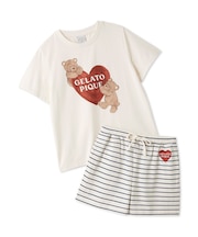 【JUNIOR】 【接触冷感】BEAR HEATワンポイントTシャツ&ボーダーショートパンツセット