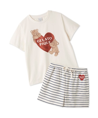 【JUNIOR】 【接触冷感】BEAR HEATワンポイントTシャツ&ボーダーショートパンツセット