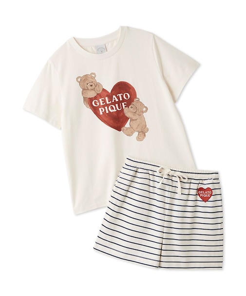 【JUNIOR】 【接触冷感】BEAR HEATワンポイントTシャツ&ボーダーショートパンツセット