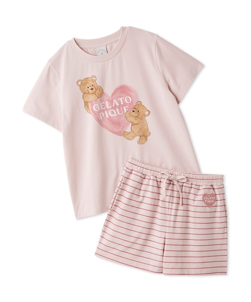 【JUNIOR】 【接触冷感】BEAR HEATワンポイントTシャツ&ボーダーショートパンツセット
