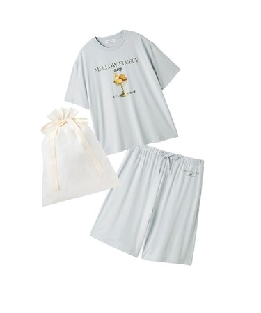 【ラッピング済み】【HOMME】【接触冷感】COOLレーヨンデザートロゴTシャツ&ハーフパンツSET