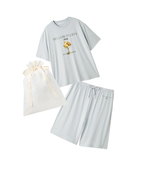 【ラッピング済み】【HOMME】【接触冷感】COOLレーヨンデザートロゴTシャツ&ハーフパンツSET