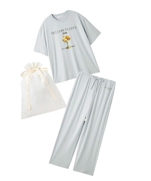 【ラッピング済み】【HOMME】【接触冷感】COOLレーヨンデザートロゴTシャツ&ロングパンツSET