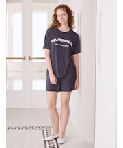 【接触冷感】カジュアルレーヨンロゴTシャツ&ショートパンツセット