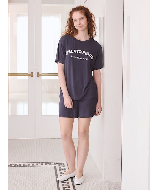 【接触冷感】カジュアルレーヨンロゴTシャツ&ショートパンツセット