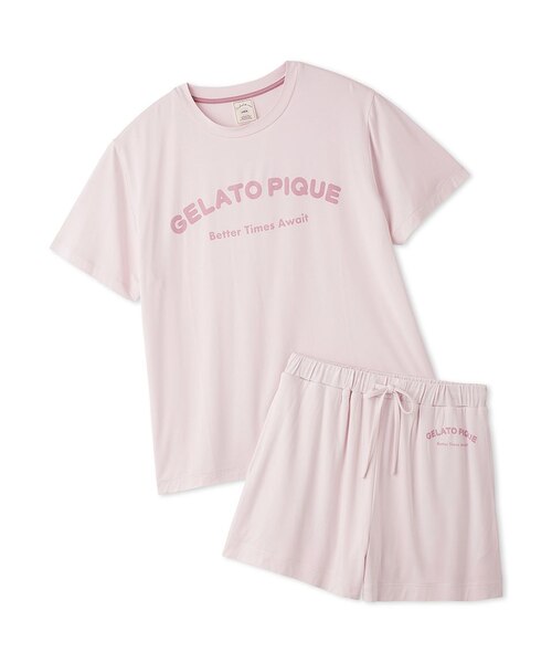 ジェラートピケ 接触冷感 カラーレーヨンロゴTシャツ&ショートパンツ 上下セット 接触冷感】カジュアルレーヨンロゴTシャツ&ショートパンツセット