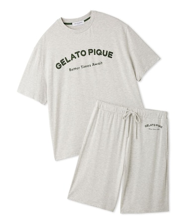 【HOMME】【接触冷感】カジュアルレーヨンロゴTシャツ&ハーフパンツセット
