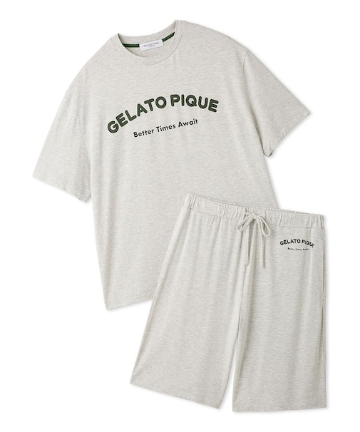【HOMME】【接触冷感】カジュアルレーヨンロゴTシャツ&ハーフパンツセット