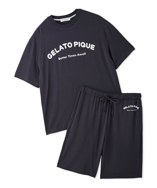 【HOMME】【接触冷感】カジュアルレーヨンロゴTシャツ&ハーフパンツセット