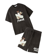 【ヒラノトシユキ】【HOMME】エアリーモコPLANEDOGジャガードプルオーバー&ハーフパンツセット