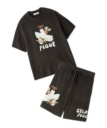 【ヒラノトシユキ】【HOMME】エアリーモコPLANEDOGジャガードプルオーバー&ハーフパンツセット
